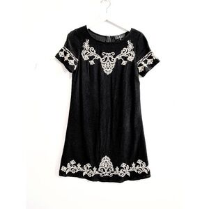 Lulus Tale to Tell Black Embroidered Shift Dress, size XS